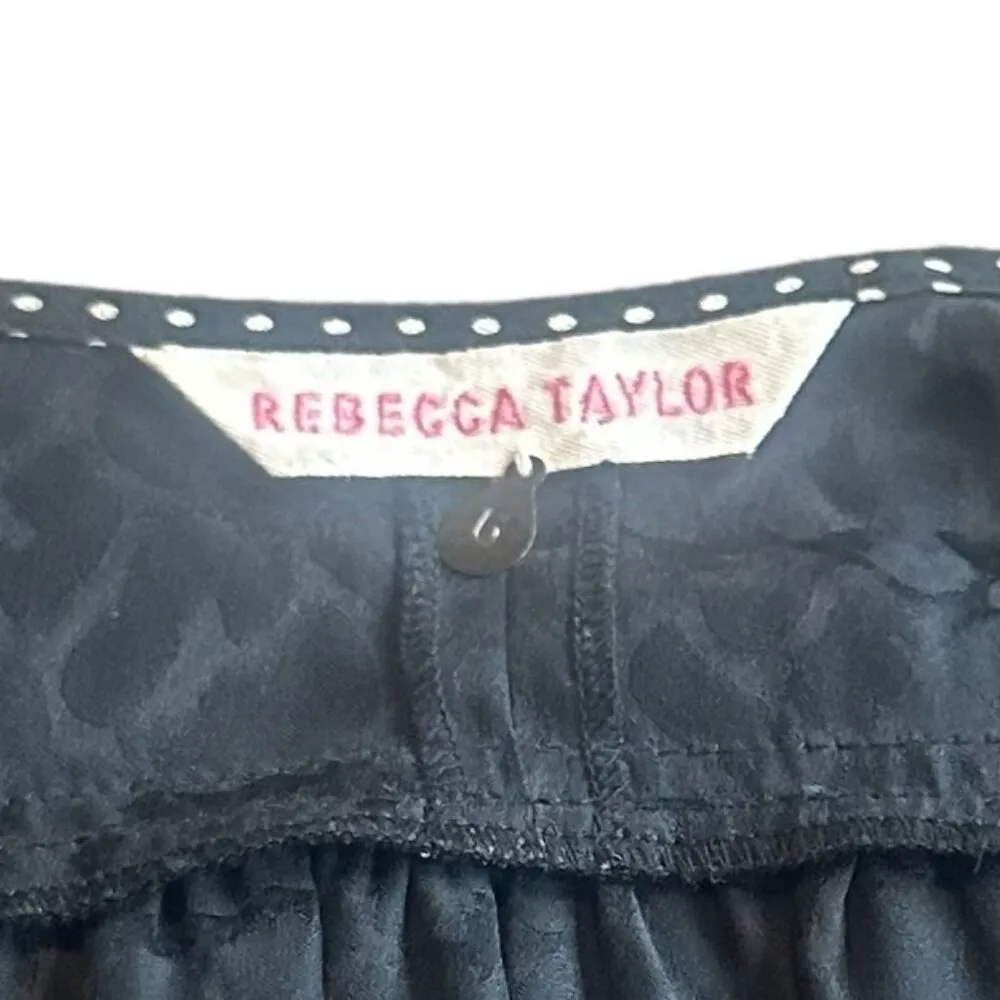Rebecca Taylor Black Leopard Print Silk Dress Flowy Stretch Waist Size 6 Women's - Image 12