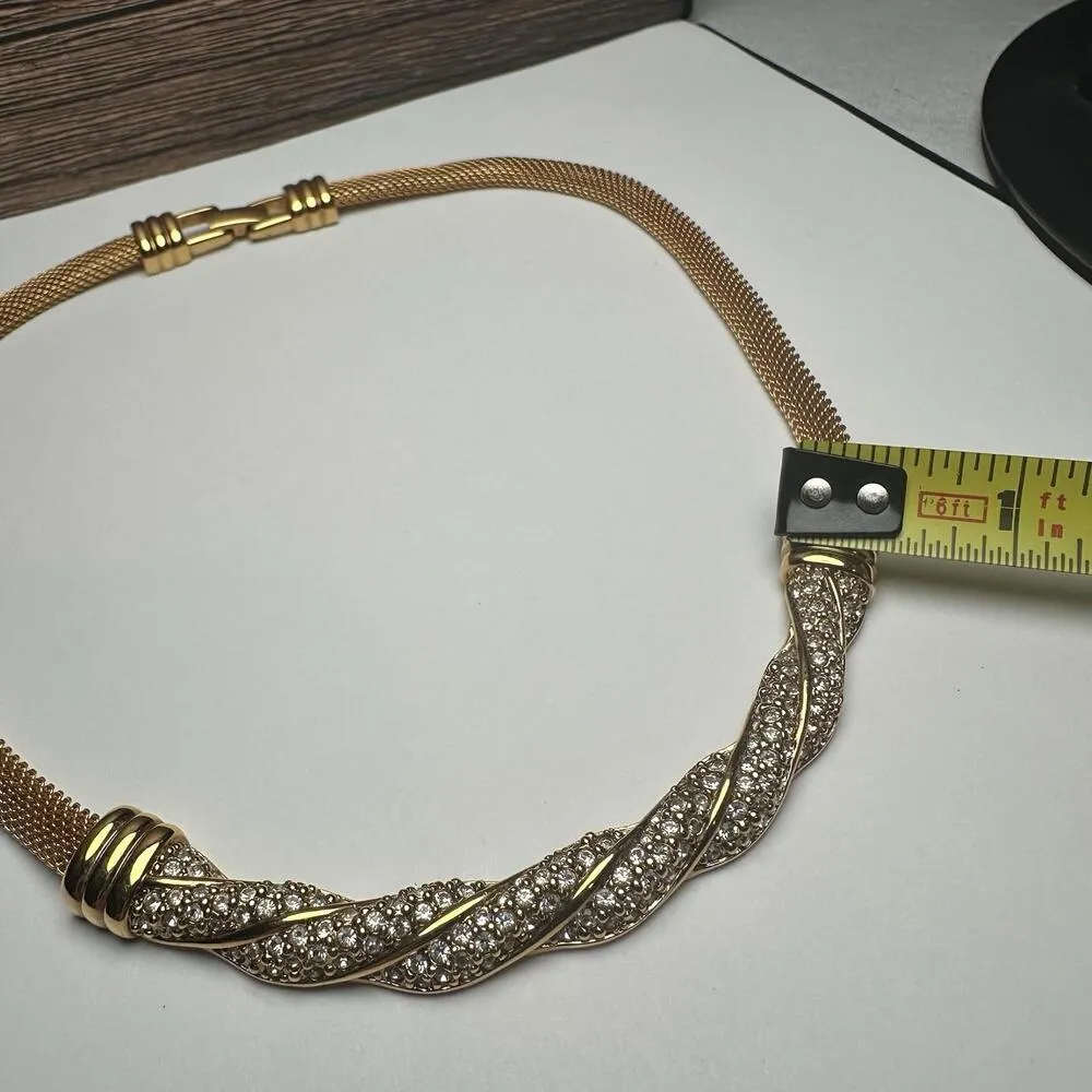 Vintage Swarovski Crystal Gold Tone Clear Necklace (Swan Signed) - Image 10