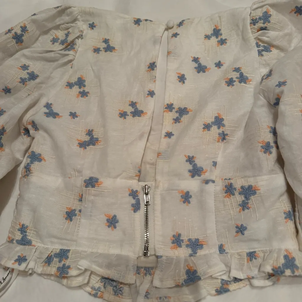 For Love And Lemons White and Blue Floral Blouse, Size XS - Image 5
