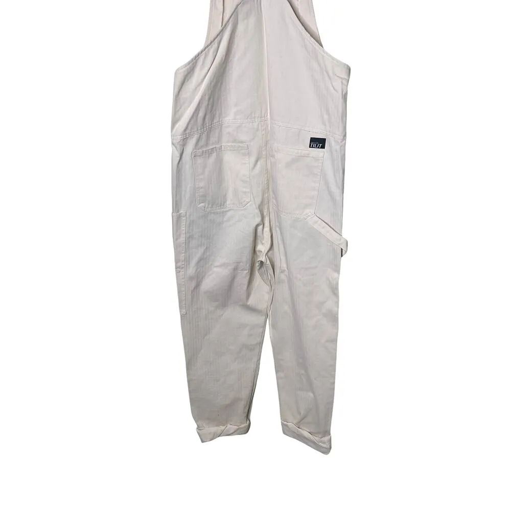 Tilit NYC Canvas Work Overalls in oatmeal cream and green sz S - Image 10