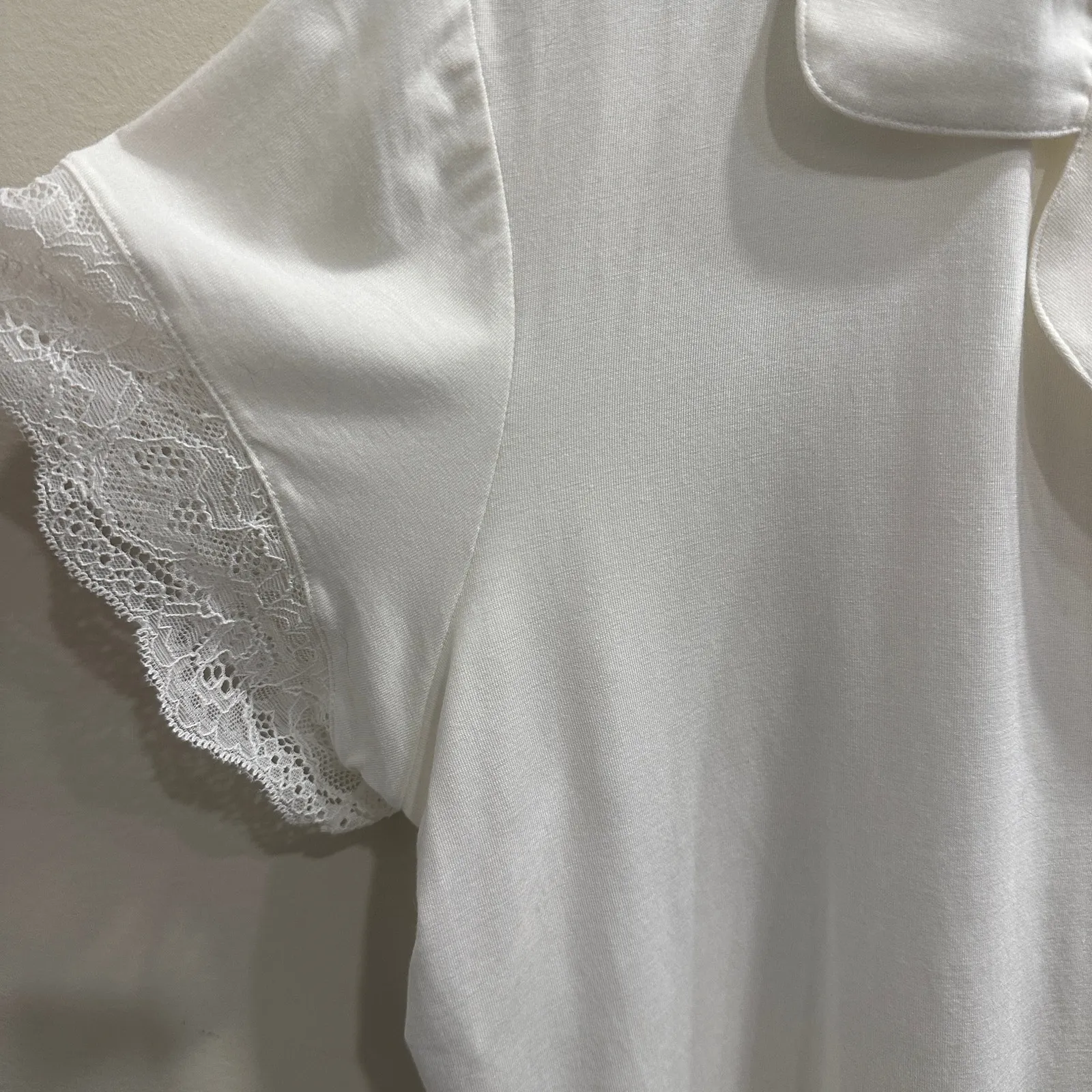 Eberjey NWT Malou TENCEL Modal Lace Short Sleeve PJ TOP ONLY Ivory Med Cozycore - Image 4