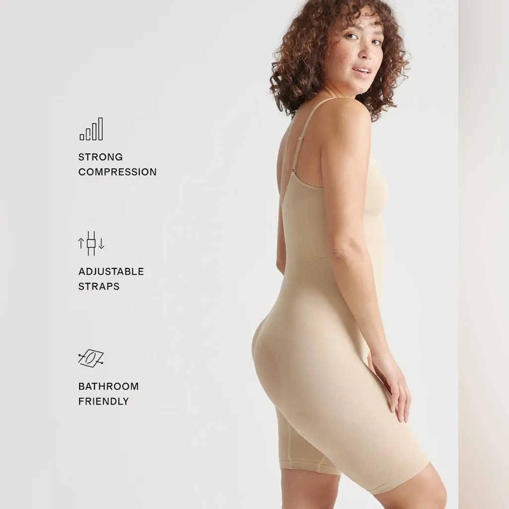 NWT Quince Mid-Thigh Sculpting Bodysuit – Clay Tan, Size M Sold Out Online - Image 2