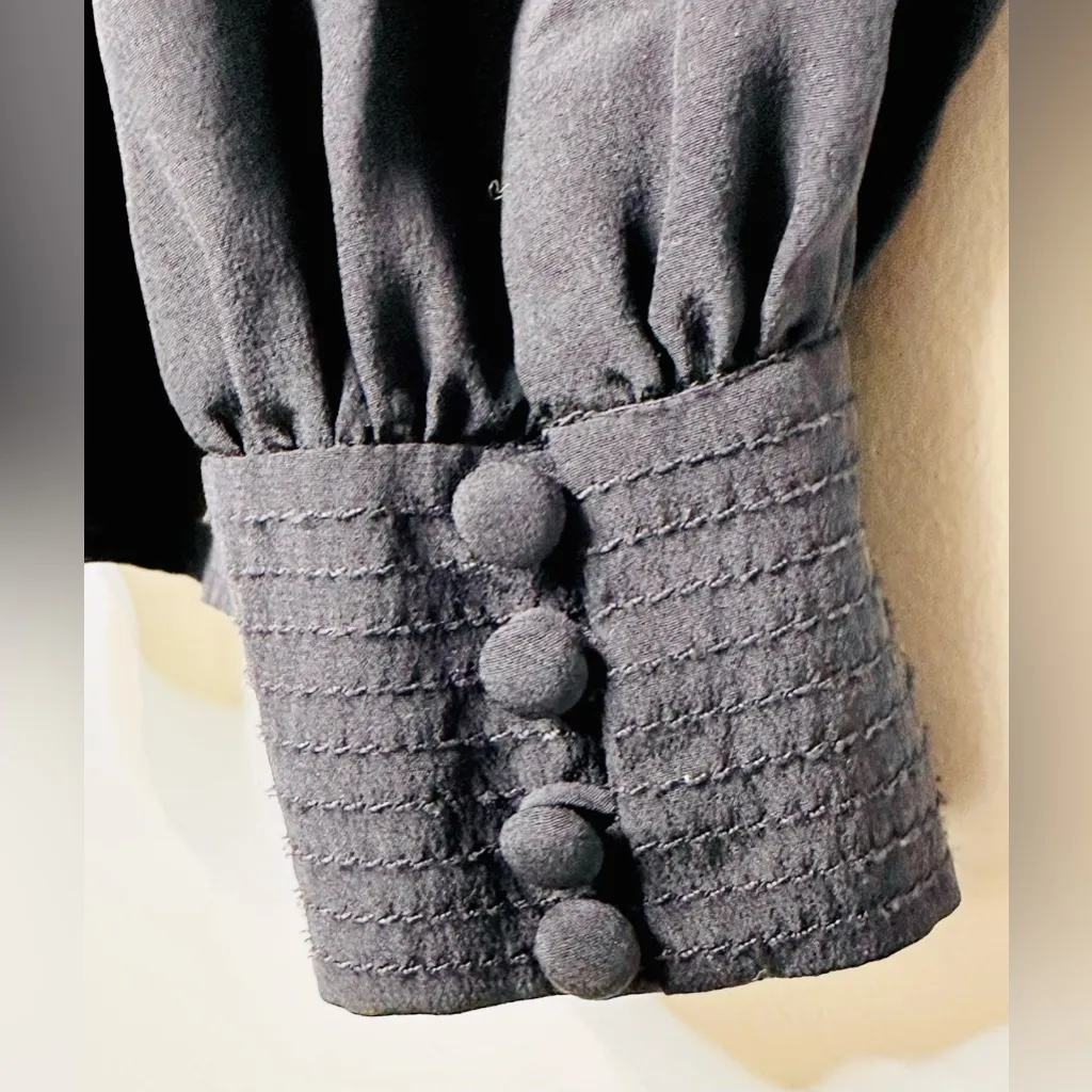 A.L.C. Women’s Blyth Black Silk Floral Embroidered Boho Peasant Top Blouse Shirt - Image 9