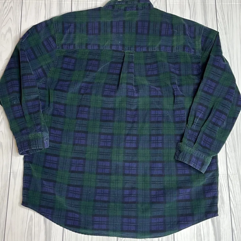 90s Vintage womens Plaid Corduroy Oversized Shacket Large Green - Image 6