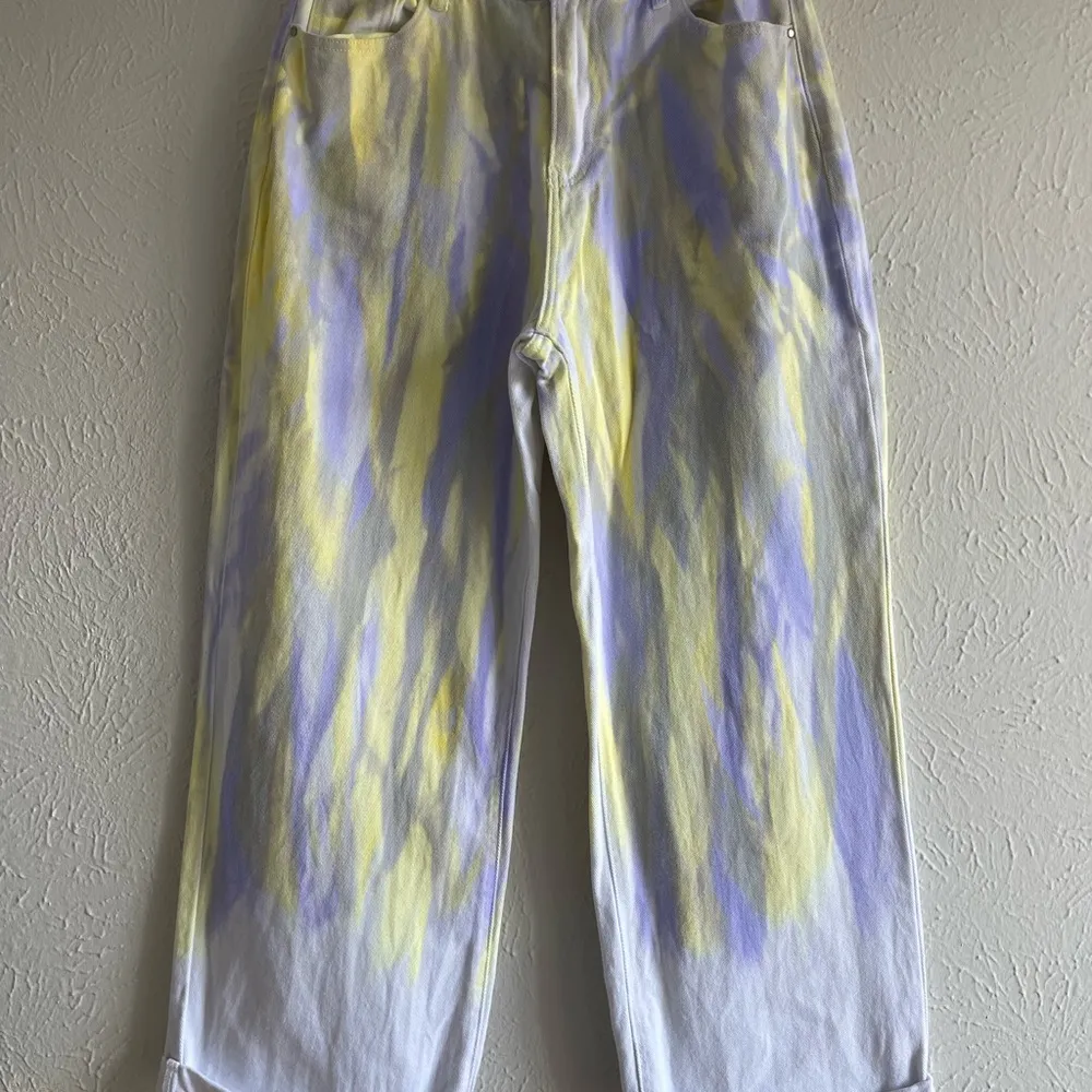 SHEIN Women’s Yellow Purple Tie Dye High Rise Wide Leg Denim Jeans Size 8/10 US - Image 4