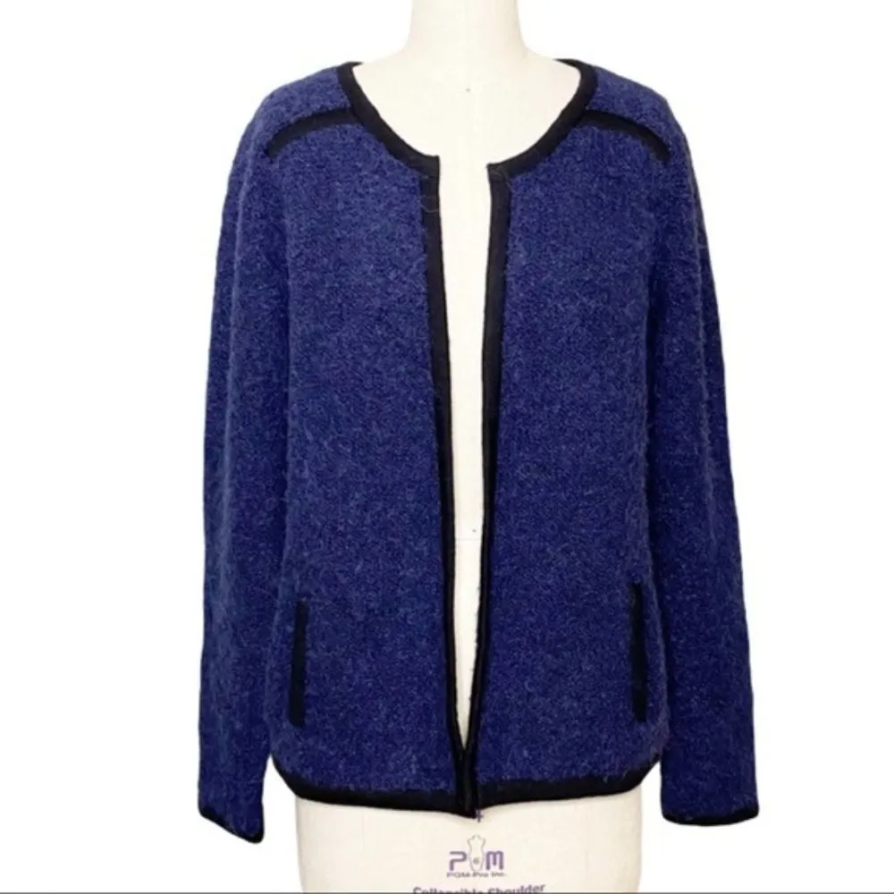 Boden Navy Blue Boucle Jacket with Contrast Trim 10 Medium - Image 2