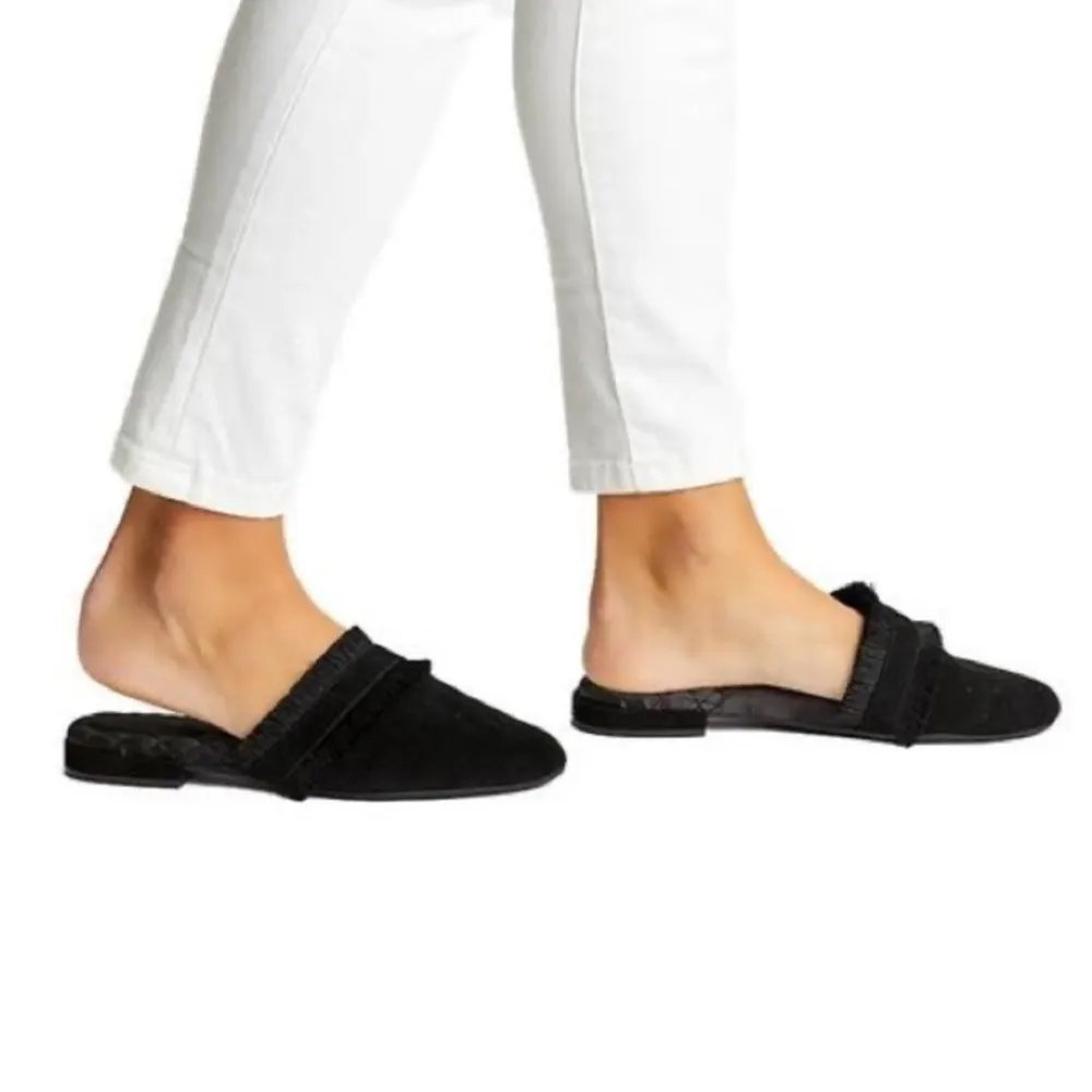 Birdies Ani Slide Black Suede Fringe Asymmetrical Mules Slip on Loafers Size 11 - Image 16