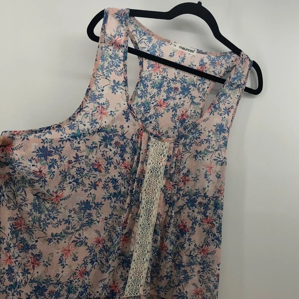Maurices pink floral semi sheer summer tank top flowy beach vacation size 3X - Image 2