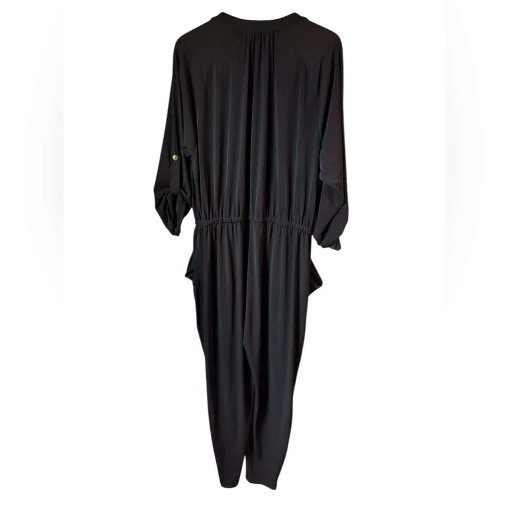 Michael Kors No Iron Stretchy Black Jumpsuit 3/4 Tapered Leg XL Travel Office - Image 2
