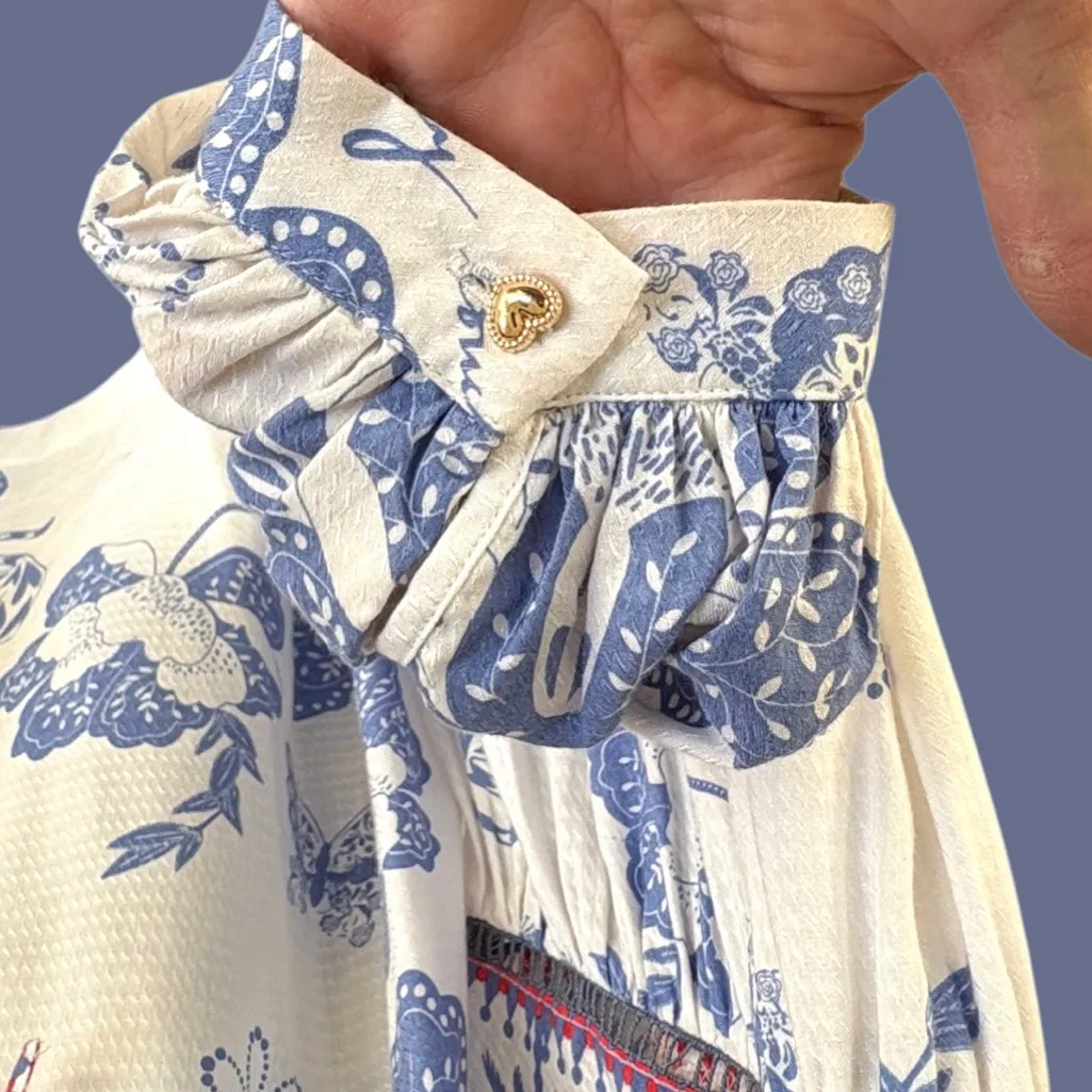 Like New Anthropologie Emily Lovelock Emma Top Medium Floral Elephant Palm Tree - Image 6