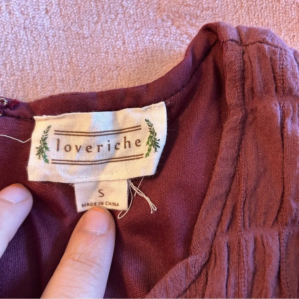 Loveriche mauve short sleeve crinkle midi dress size S boho casual summer - Image 7