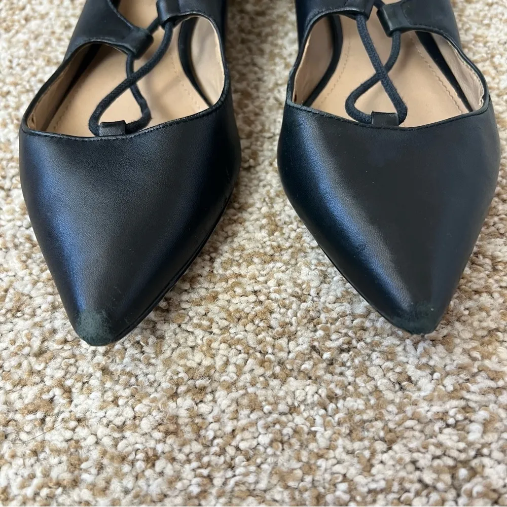 Saks 5th Avenue Saks Fifth Avenue Estyn Flats Women Size 7.5 Lace
Up Pointed Toe Black Leather - Image 4