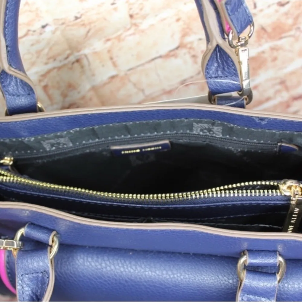 Anne Klein | Arianna Satchel Pebble Leather Navy/Violet w/Crossbody Strap - Image 5
