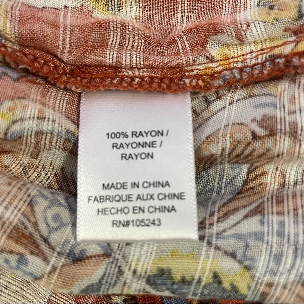 H.I.P Retro Orange Floral Duster Kimono Short Bell Sleeves Open Front Rayon M/L - Image 12