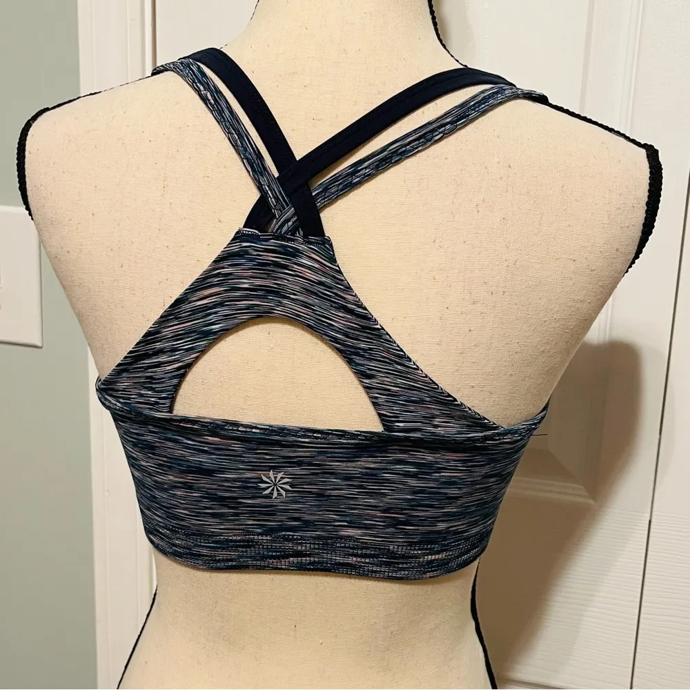 Athleta Namaste Womens Large Blue Black Multicolor Space Dye Sports Bra Seamless - Image 8