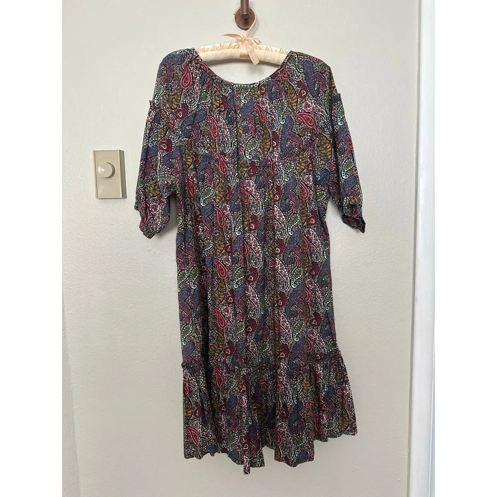 Vintage Toast Suzi Kondi Paisley Mini Dress Tiered Ruffle Multicolor 100% Cotton Blue Size M - Image 8