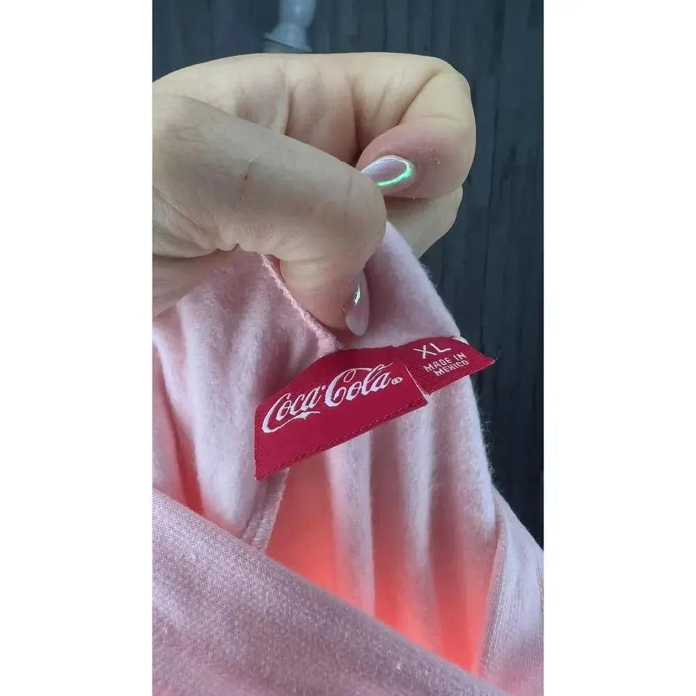 Coca-Cola Women's XL Pink Cropped Hoodie Long Sleeve Pullover Casual‎ - Image 5