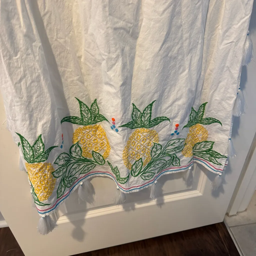 Roller Rabbit Embroidered White and Blue Maxi Pineapple Dress | S - Image 2