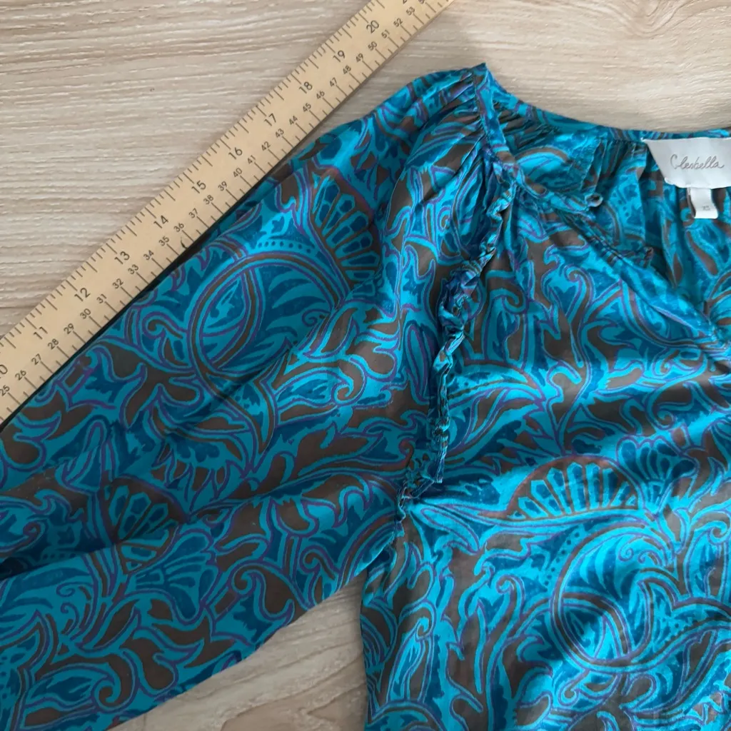 Cleobella Large Jayda Blue Turquoise Floral Tassel Balloon Sleeve Top Organic - Image 8