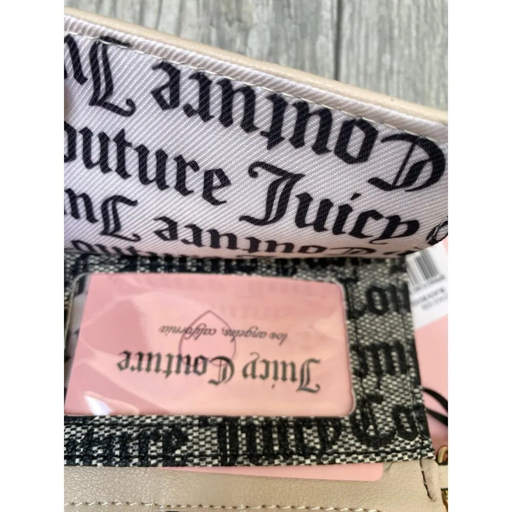 Juicy Couture Cardholder Wallet Black Beige Monogram Gold Heart Keychain NWT - Image 5
