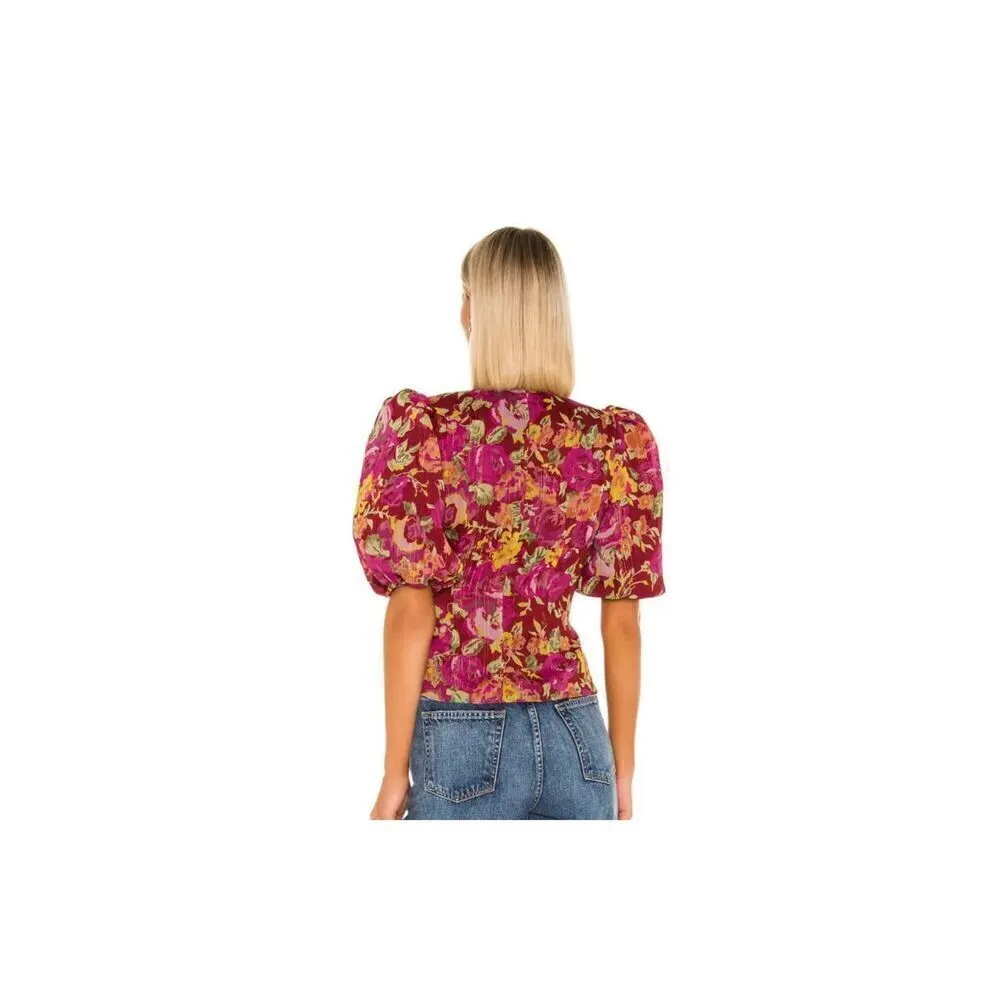 Revolve LPA Puff Sleeves Floral Blouse Size S - Image 4
