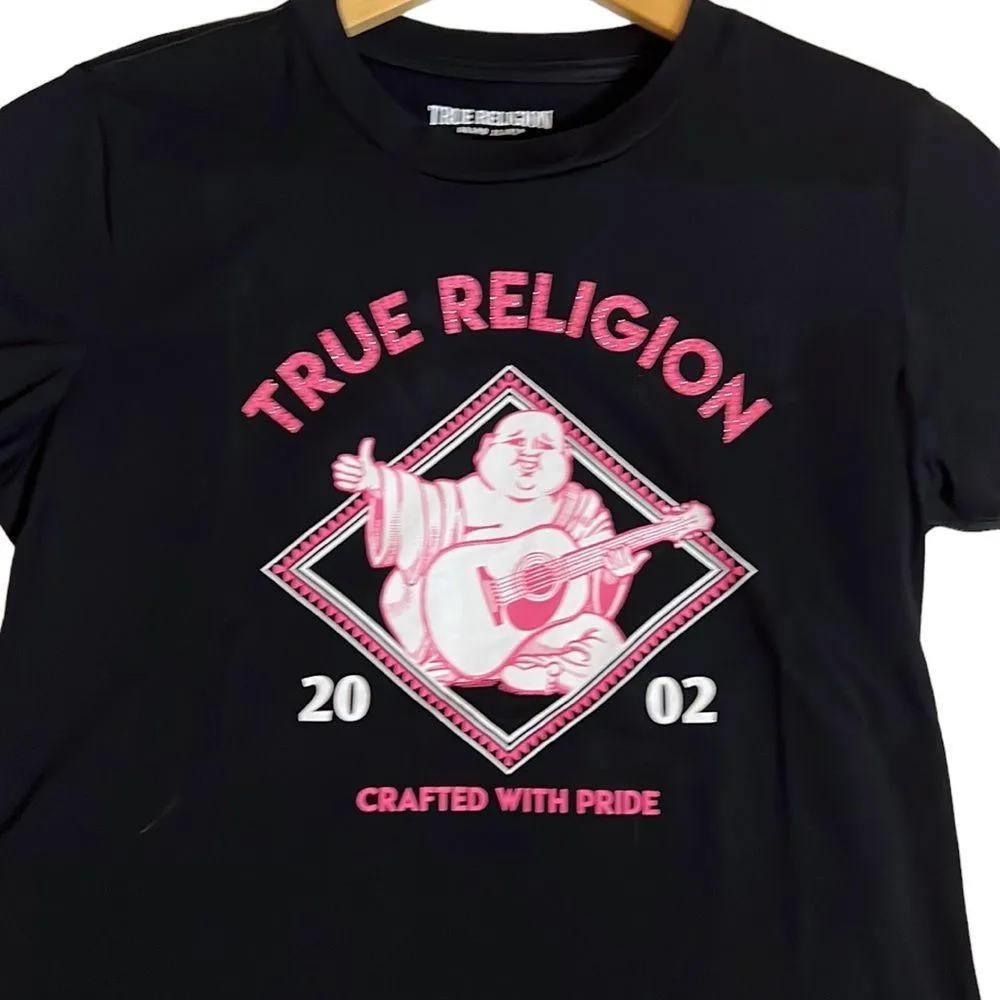 True Religion Buddha World Tour 2002 Los Angeles Black V-neck Tee Size Large - Image 3