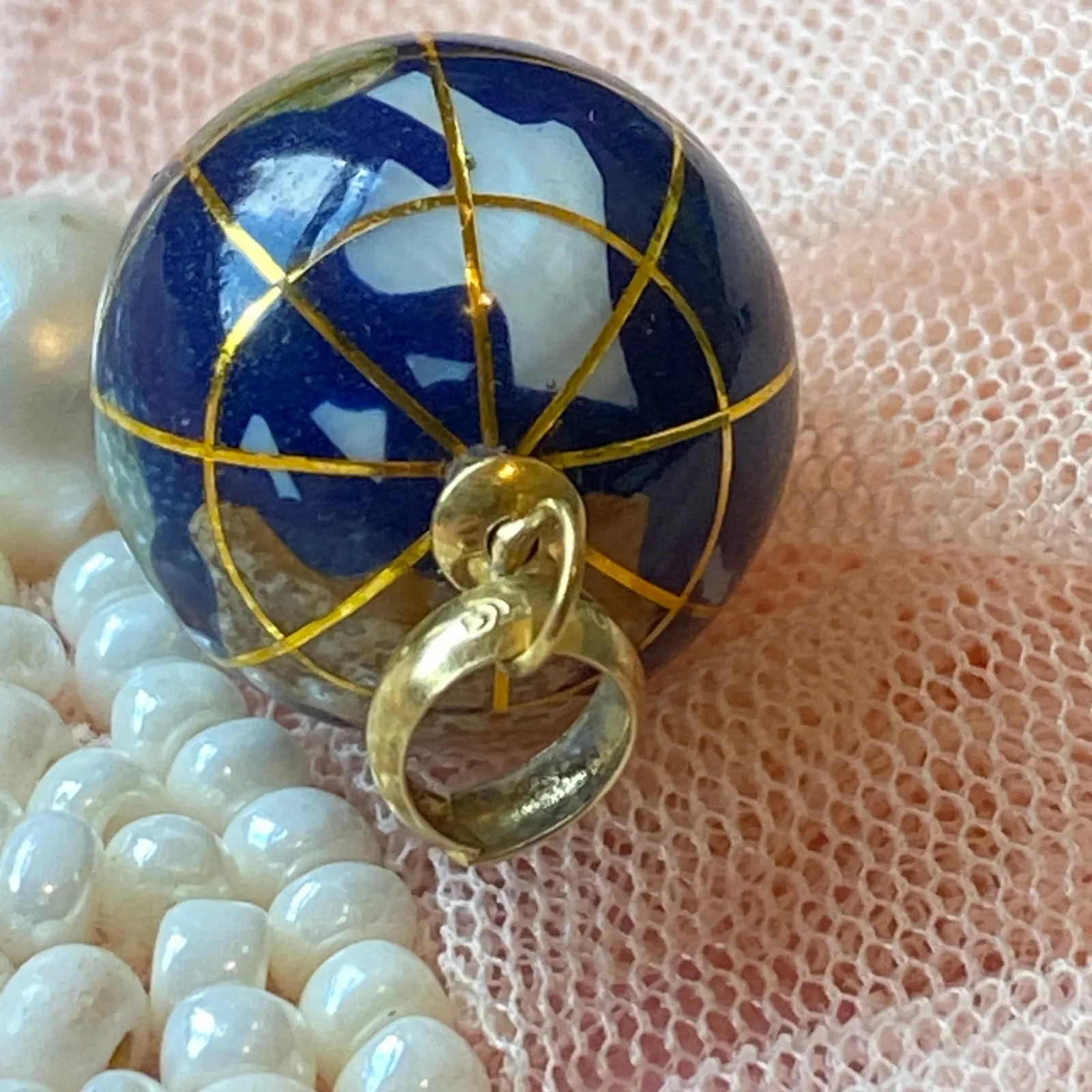 14k Gold Globe Charm Pendant Lapiz Lazuli Vintage Travel Unique Nautical World Blue - Image 8