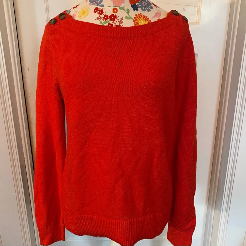 Loft Orange Shoulder Button Boatneck Sweater - Image 3