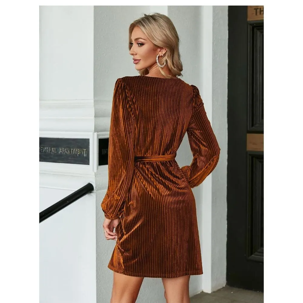 NEW Velvet Ribbed Wrap Dress Mini Dress M NO BELT - Image 2