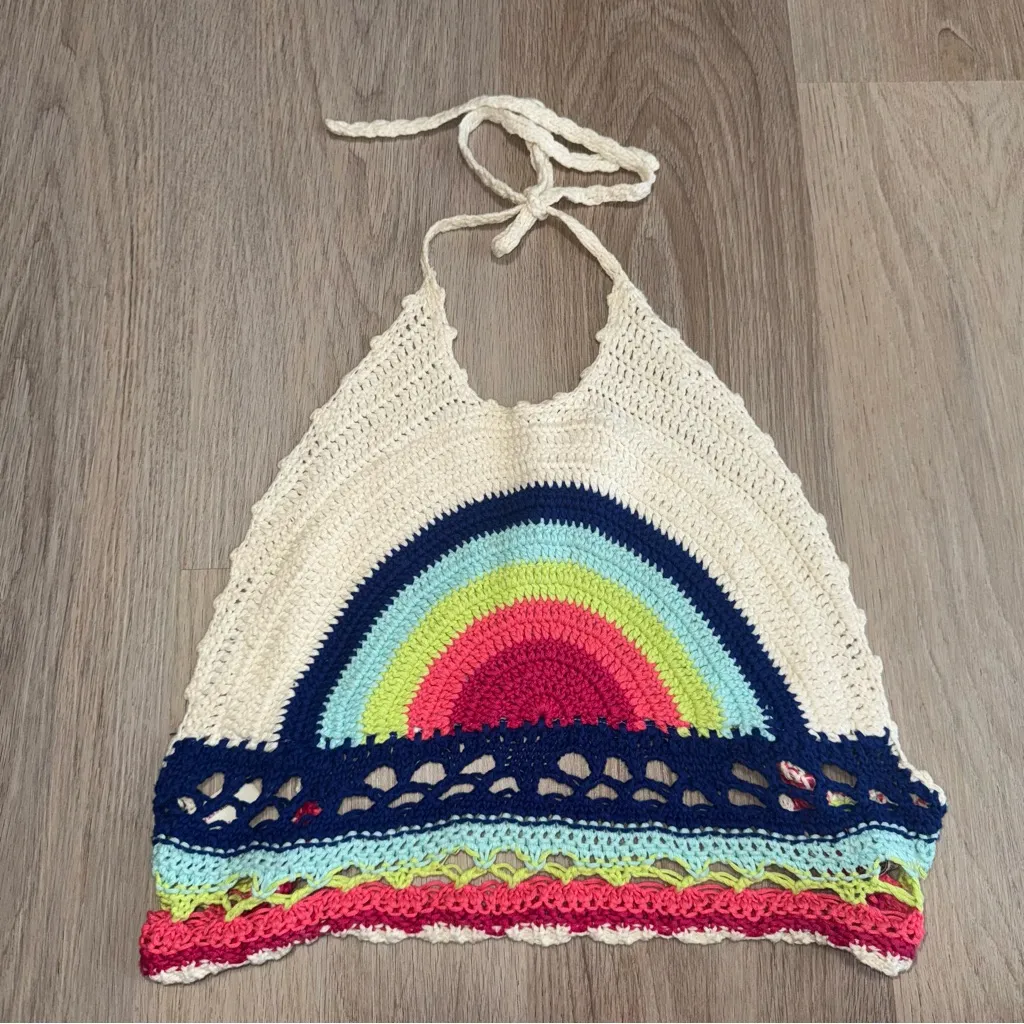 Arizona Jean Co Rainbow Crochet Halter Top Tank Top - Size Medium - Image 2