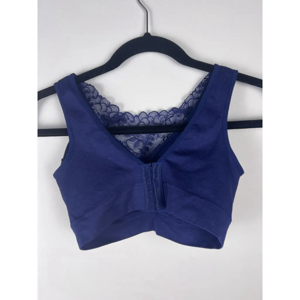 Breezies Lace Front Closure Bra Small Navy Blue Wireless Comfort Support Bralett - Image 3