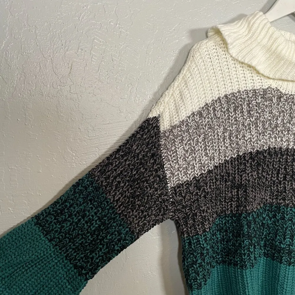 Lane Bryant Women Plus Size 18/ 20 White Gray Green Stripe Sweater Turtleneck - Image 4