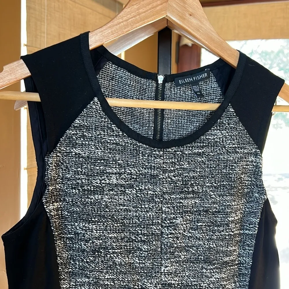 Eileen Fisher Ponte Knit Tweed Sheath Dress Black Stretch Side Panel Size XS - Image 5