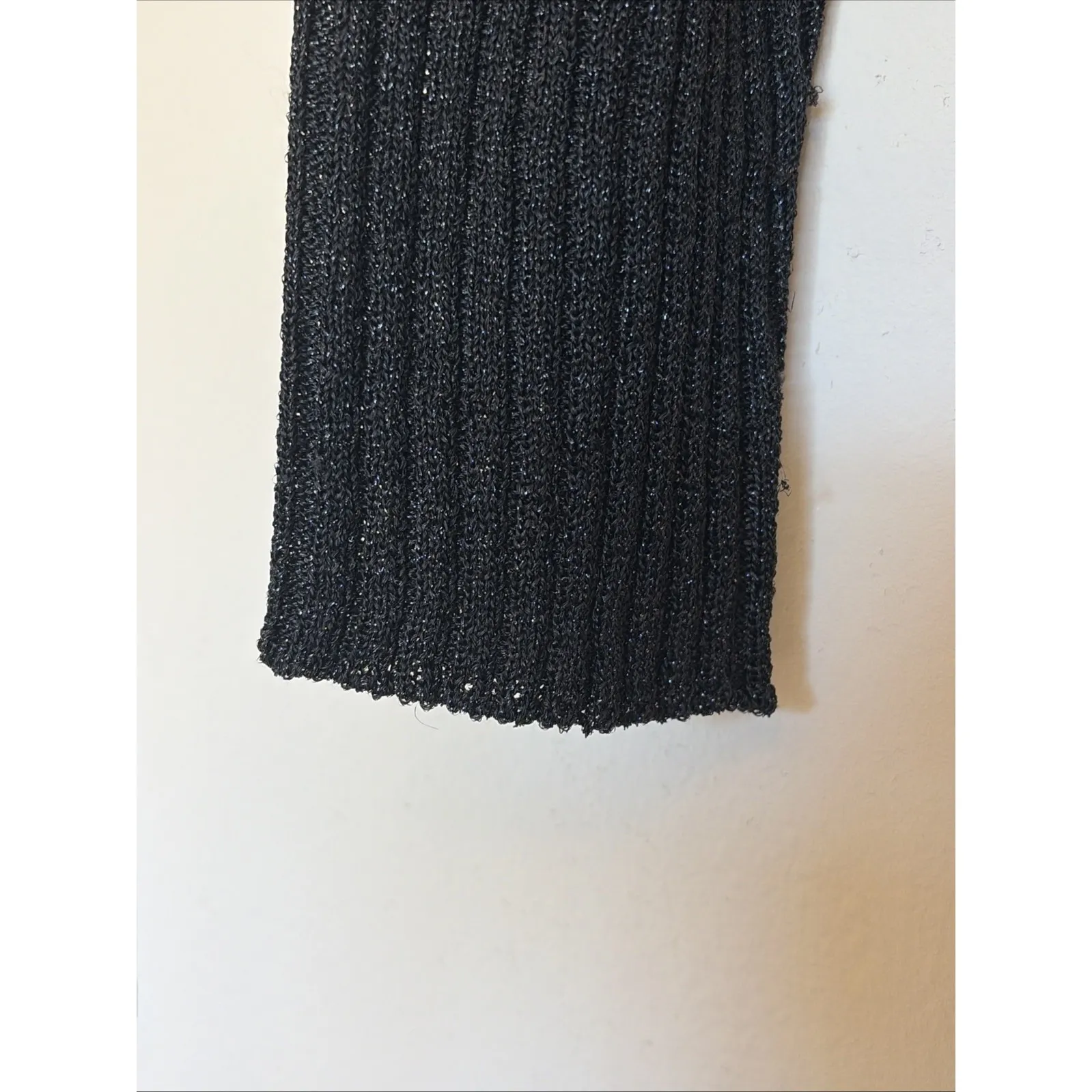 Vintage VTG Y2K Nine West Black Rib Knit Vneck Metallic Club Party Shirt Small - Image 5
