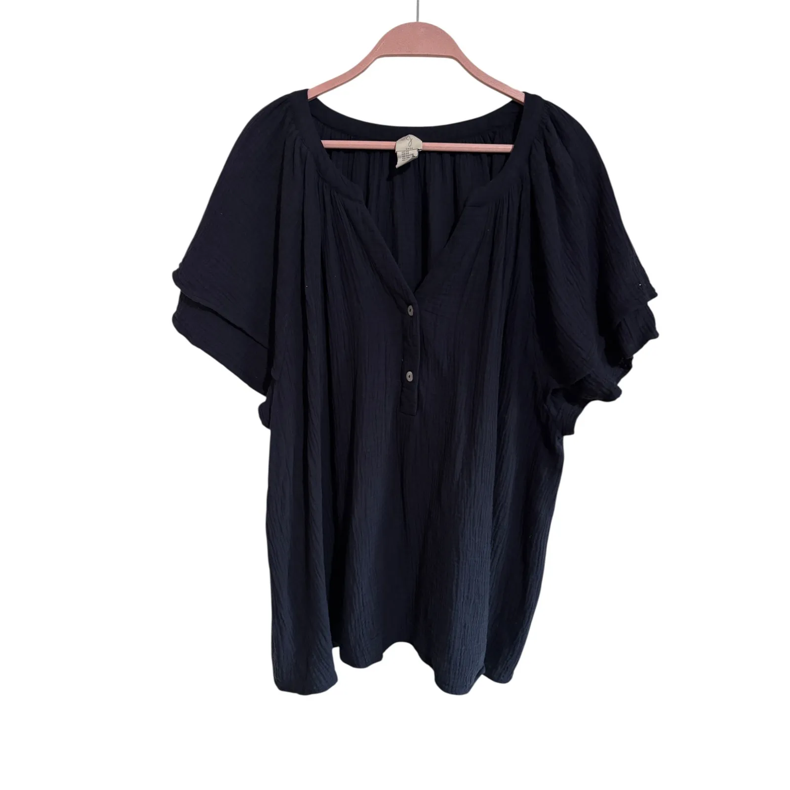 Joie Womens Navy Blue Gauze Flutter Sleeve V Neck Tunic Top Plus Sz 2x Casual - Image 2