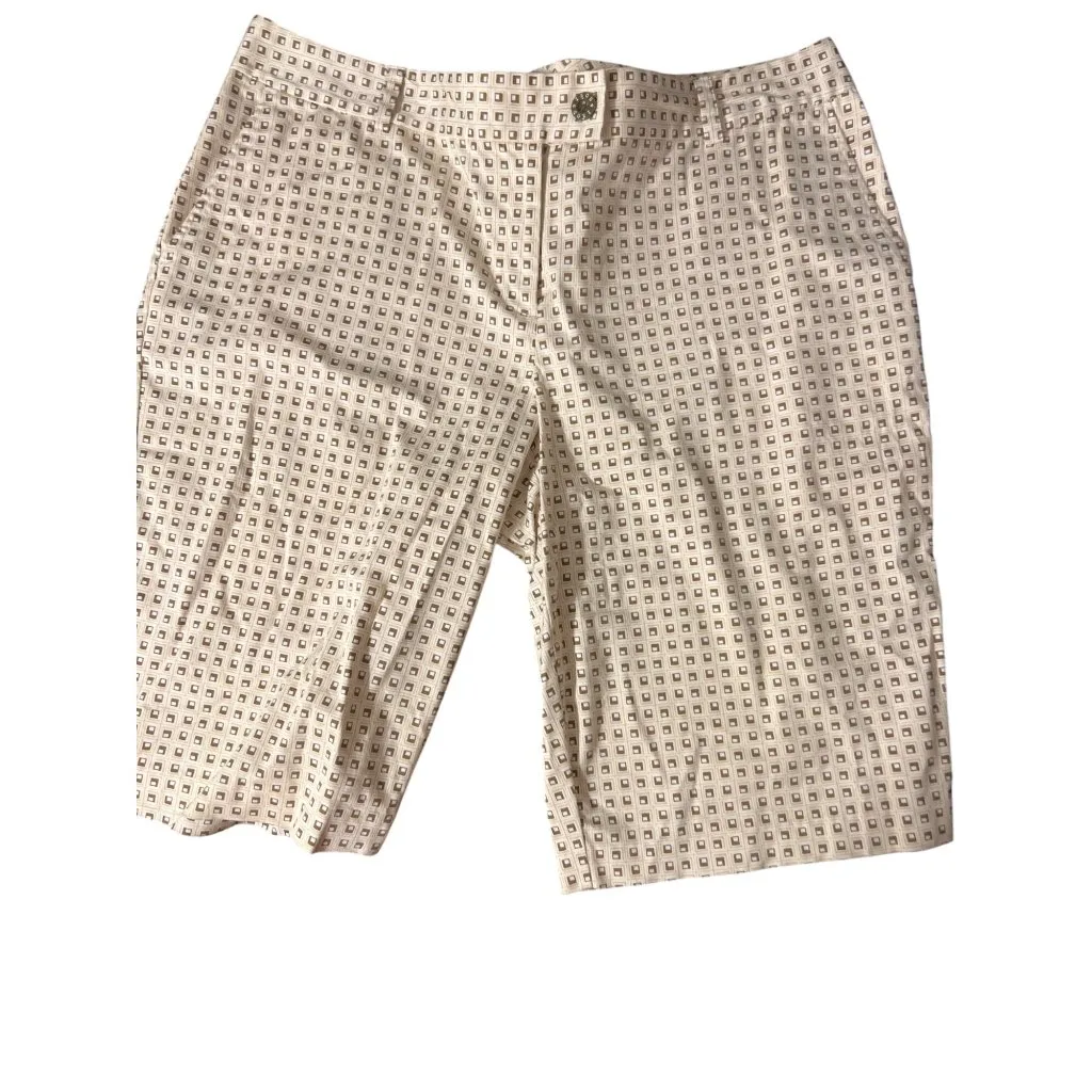 2 Pair Womens Izod XFG Stretch Gold Shorts Geometric Brown Blue 12" Inseam Sz 16 - Image 2