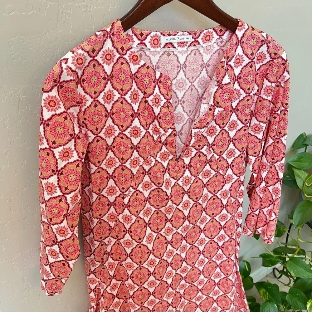 Valeria Ferlini Dublin kaftan dress,poplin,trelis floral print, split V neck Red Size M - Image 4