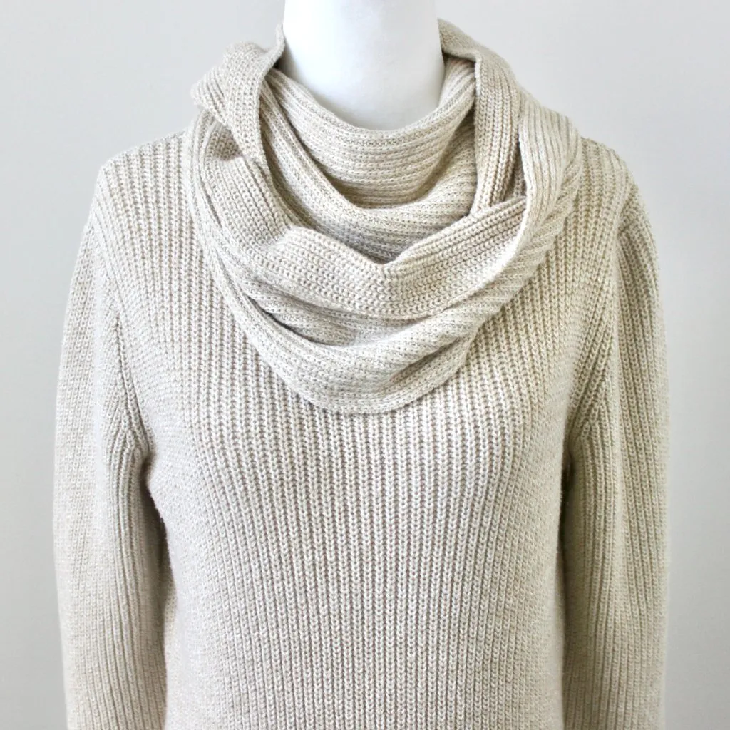 Charter Club Cream Metallic Cowl Neck Long-Sleeve Winter Fall Sweater Medium - Image 2