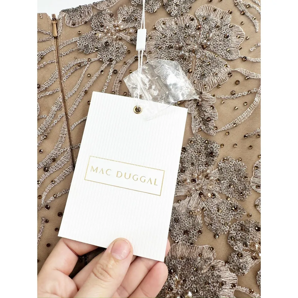 Mac Duggal 20285 Vintage Gold Jewel Encrusted Long Sleeve Square Neck Gown Sz 4 - Image 8