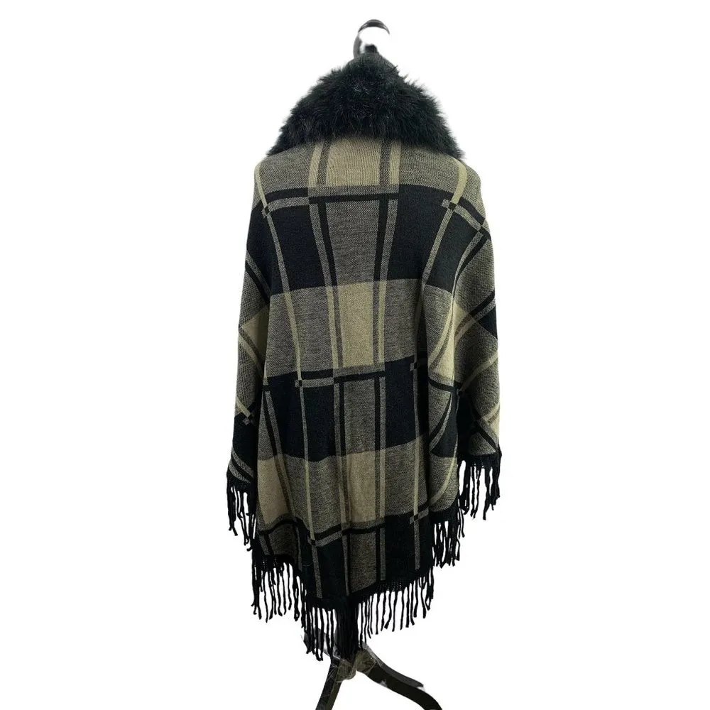 Women's Black & Tan Fuzzy Neck Cape Size undefined - Image 2