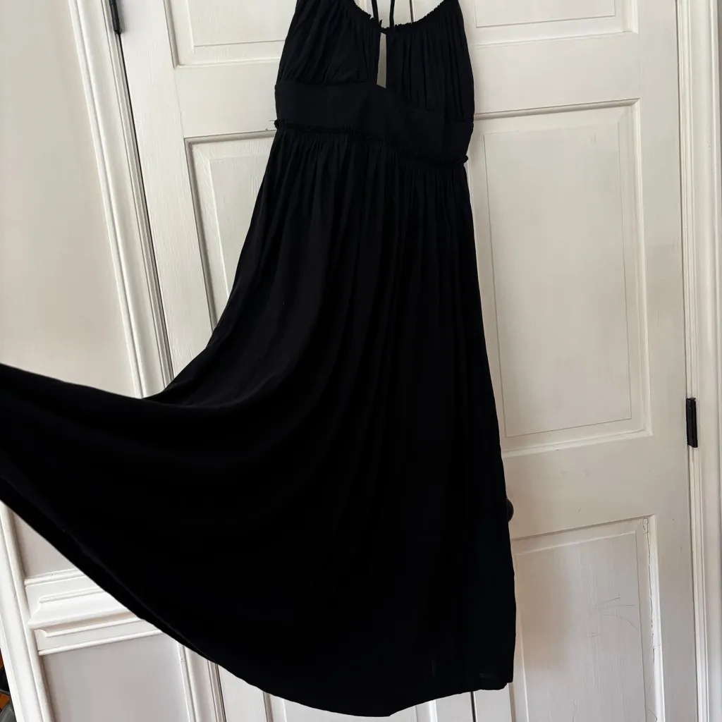 Ulla‎ Johnson Freya Cutout Cotton Jersey Dress Midi Black Tie-Neck Size 4 Small - Image 7