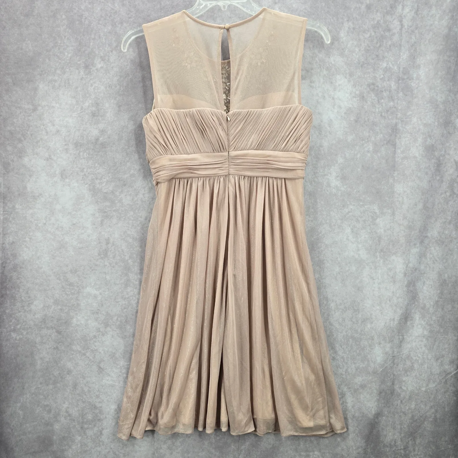 Calvin‎ Klein Gold Flare Rhinestone Sleeveless Knee Length Mesh Dress 8 Medium - Image 2