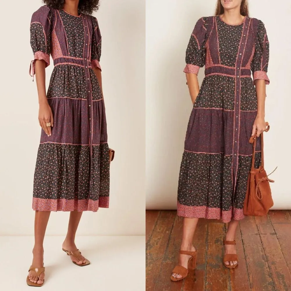 Verona Floral Patchwork A-Line Tiered Midi Dress Multicolor Size 2 - Image 15