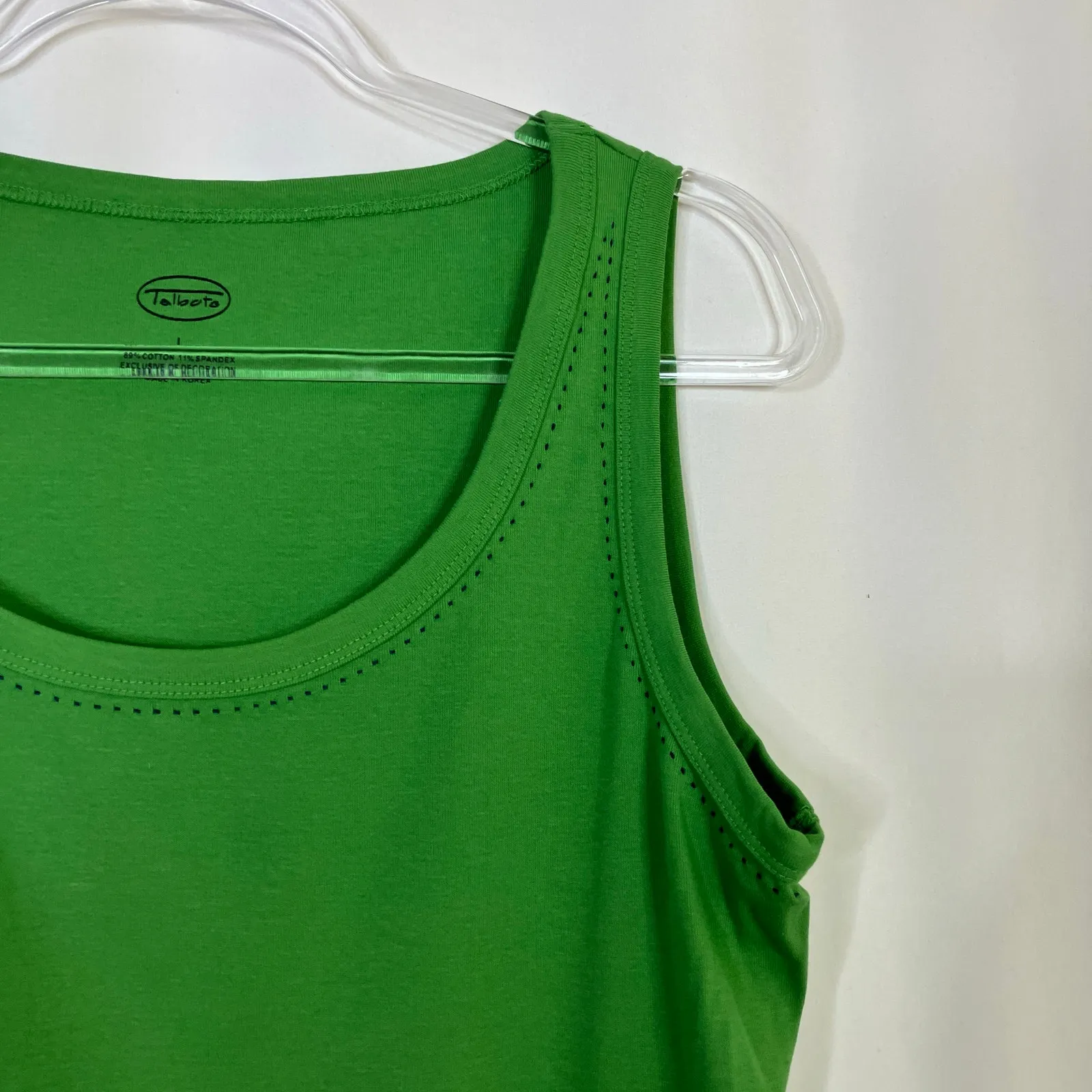 Talbots Vintage Green Tank Top Scoop Neck Cotton Spandex Womens Large - Image 2