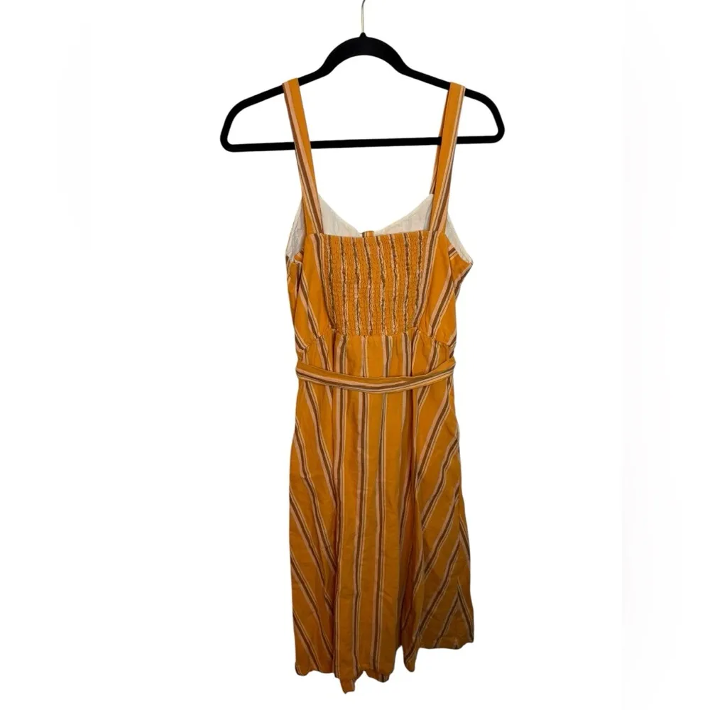 Pact Linen Blend Orange Striped Canopy Picnic Button Front Dress - Image 3