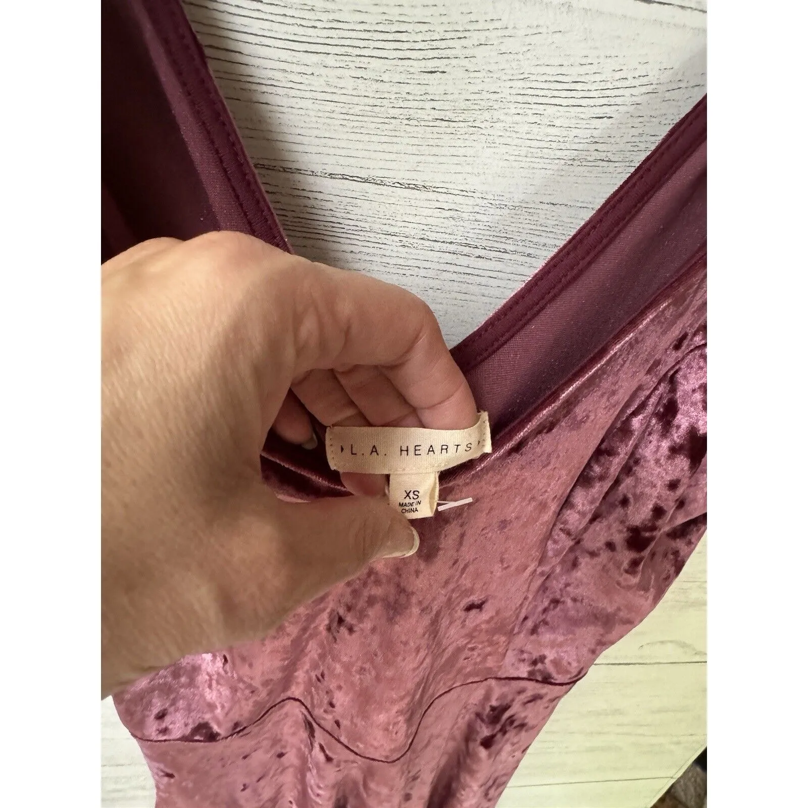 La Hearts Dress XS Pink Crushed Velvet Tie Straps V-neck Mini Fit & Flare - Image 6