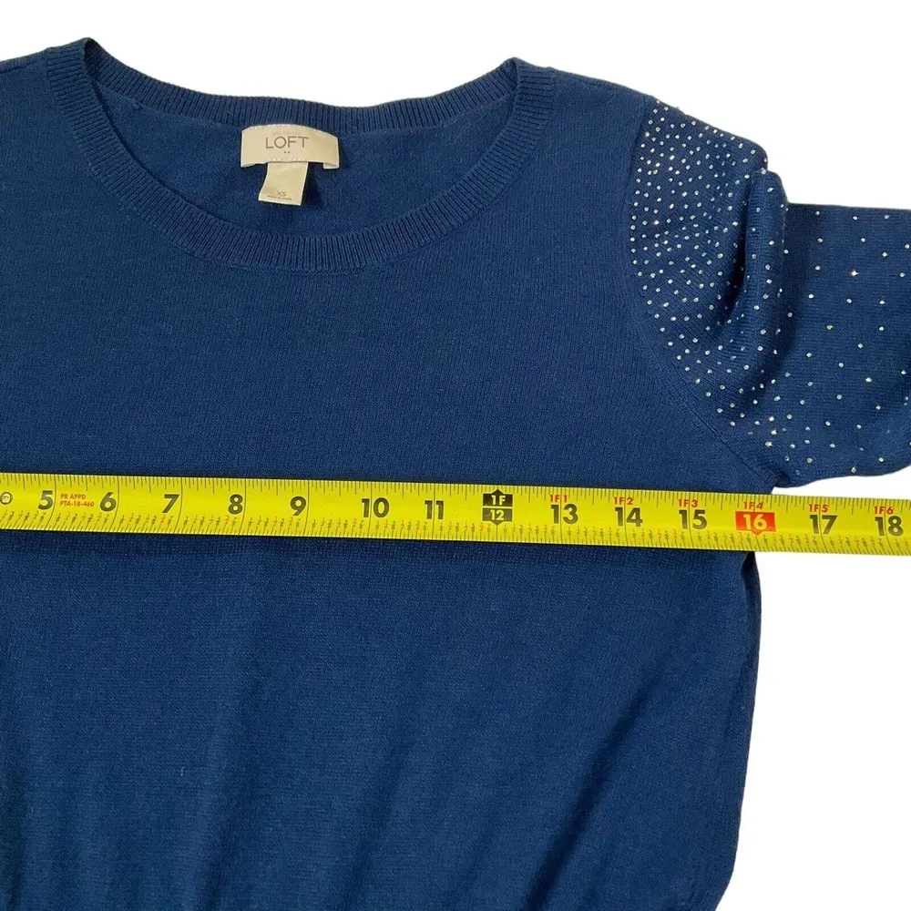 LOFT Women Size XS Knit Sweater Dress Blue Rhinestones Stretch 15-141 - Image 7