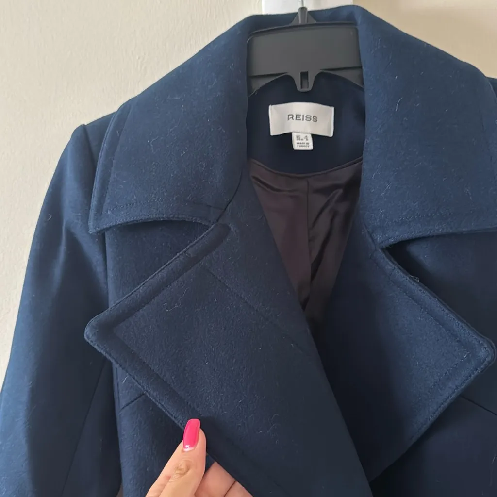 REISS WOOL BLEND BELTED DOUBLE BREASTED COAT WITH CASHMERE IN TEAL,Size 4US,$645 - Image 10