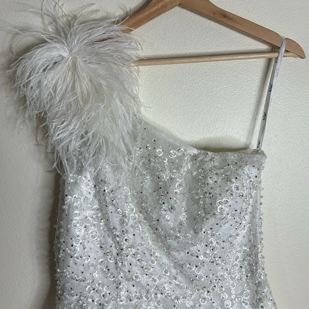 Mac Duggal EMBELLISHED ONE SHOULDER A LINE GOWN wedding pageant white dress 12 - Image 4