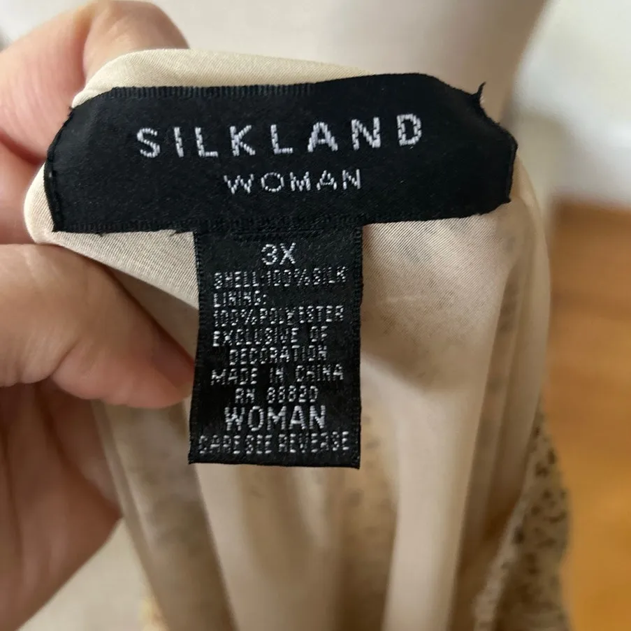 Vintage Y2K Babydoll Silk Beige Dot Sequin Long Sleeve V - Image 5